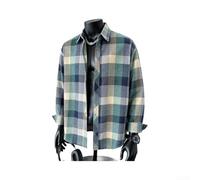 Camicia da uomo a maniche lunghe a quadri retrò casual con risvolto allentato con bottoni in stile giapponese capispalla per tutti i giorni, vacanze, feste, quattro stagioni, rosso verde (XXL verde)