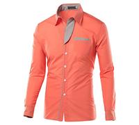 Camicia da uomo a maniche lunghe alla moda, patchwork, casual, con bottoni, colletto rovesciato, camicia con tasche (arancione, grande), arancione, L