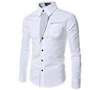 Camicia da uomo a maniche lunghe alla moda, stile patchwork, casual, con bottoni, colletto rovesciato e tasche (bianco, 3XL)