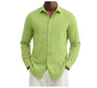 Camicia da uomo a maniche lunghe, alla moda, vestibilità normale, tinta unita, leggera, da lavoro, per il tempo libero, a maniche lunghe, morbida, per il tempo libero, alla moda, O verde chiaro, S