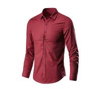 Camicia da uomo a maniche lunghe bianca - Camicia slim fit con doppio polsino, revers a tinta unita, in cotone leggero con bottoni per abbigliamento business e casual, facile da curare, vino, L