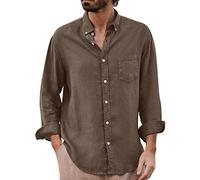Camicia da uomo a maniche lunghe Business Regular Fit Camicie con bottoni, camicie con tasca in cotone da uomo per festa di nozze tinta unita, marrone, XL