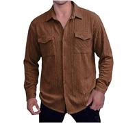 Camicia da uomo a maniche lunghe, casual, con bottoni, giacca leggera con tasca, Caff, L