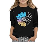 Camicia da uomo a maniche lunghe, casual, tinta unita, girocollo, girocollo, sette polsini, maglietta da 3 13 anni, casual, da donna, Nero , 4-5 Jahre