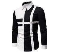 Camicia da uomo a maniche lunghe con blocco colorato, camicia da lavoro, con bottoni, maniche lunghe, slim fit, risvolti, basic, camicia, patchwork, per il tempo libero, a maniche lunghe, con stampa