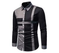Camicia da uomo a maniche lunghe con blocco colorato, camicia da lavoro, con bottoni, maniche lunghe, slim fit, risvolti, basic, camicia, patchwork, per il tempo libero, a maniche lunghe, con stampa
