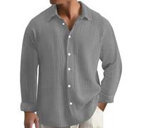 Camicia da uomo a maniche lunghe con bottoni in mussola, leggera, estiva, comoda, traspirante, da spiaggia, tinta unita, senza cappuccio, maglione da lavoro, per le vacanze, grigio., S
