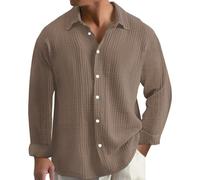 Camicia da uomo a maniche lunghe con bottoni in mussola, leggera, estiva, comoda, traspirante, da spiaggia, tinta unita, senza cappuccio, maglione da lavoro, per le vacanze, marrone, 4XL