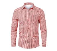 Camicia da uomo a maniche lunghe con bottoni, in tessuto di cotone, vestibilità regolare, design senza pieghe, motivo a quadretti casual da lavoro, ideale per il lavoro, Rosso, 4XL