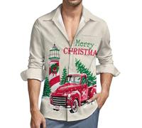Camicia da uomo a maniche lunghe con bottoni - Merry Christmas 1 scollo a V casual abbottonatura camicia da uomo con tasca, nero, M