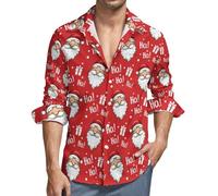 Camicia da uomo a maniche lunghe con bottoni - Merry Christmas Santa Claus A V-collo Camicia casual con bottoni da uomo con tasca, Nero, M