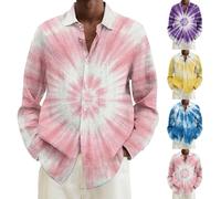 Camicia da uomo a maniche lunghe, con bottoni, per vacanze in spiaggia, rosa chiaro, L