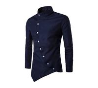 Camicia da uomo a maniche lunghe con colletto alla coreana Camicie da uomo manica lunga Camicia classica Camicia elegante da uomo Camicie casual da lavoro da ufficio Camicia con bottoni diagonali