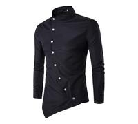Camicia da uomo a maniche lunghe con colletto alla coreana Camicie da uomo manica lunga Camicia classica Camicia elegante da uomo Camicie casual da lavoro da ufficio Camicia con bottoni diagonali