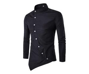 Camicia da uomo a maniche lunghe con colletto alla coreana Camicie da uomo manica lunga Camicia classica Camicia elegante da uomo Camicie casual da lavoro da ufficio Camicia con bottoni diagonali