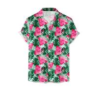 Camicia da uomo a maniche lunghe, con colletto rovesciato, camicia hawaiana, stile retrò, con fiori, per feste, street, per il tempo libero, stile vintage, stile hawaiano, anni '70, O verde