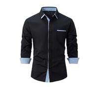 Camicia da uomo a maniche lunghe, con inserto a contrasto, per il tempo libero, comoda camicia da lavoro, facile da pulire, a maniche lunghe, con tasca, moderna, estiva, colletto a risvolto, con