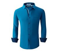 Camicia da uomo a maniche lunghe con risvolto a maniche lunghe, vestibilità regolare, casual, vestibilità larga, atletica, sport, abbigliamento da lavoro, Verde, XL