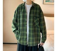 Camicia da uomo a maniche lunghe con risvolto a quadri con bottoni, casual, camicetta per tutti i giorni, vacanze, feste, abbigliamento verde e grigio, vestibilità regolare, stile urbano, moda quattro