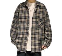 Camicia da uomo a maniche lunghe con risvolto a quadri con bottoni, casual, camicetta per tutti i giorni, vacanze, feste, abbigliamento verde e grigio, vestibilità regolare, stile urbano, alla moda