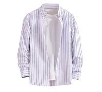 Camicia da uomo a maniche lunghe con stampa a righe alla moda slim fit casual 1 anno, bianco, 4XL