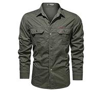 Camicia da uomo a maniche lunghe con tasche multiple, camicia cargo casual in cotone per attività all'aperto, avventure nel fine settimana, escursionismo e campeggio, vestibilità comoda, Verde, 4XL