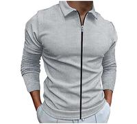 Camicia da uomo a maniche lunghe con vestibilità regolare, casual, con cerniera, colletto rovesciato, camicetta a maniche lunghe, alla moda, casual, da ufficio, da lavoro, morbida e confortevole