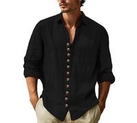 Camicia da uomo a maniche lunghe da lavoro formale camicia da uomo casual con risvolto in cotone camicia a maniche lunghe camicetta da ufficio abbigliamento da lavoro morbido e confortevole, Nero , L