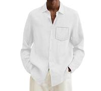 Camicia da uomo a maniche lunghe da lavoro formale camicia da uomo estiva in cotone lino tinta unita casual taglie forti camicia allentata da uomo colletto rovesciato manica lunga camicetta da ufficio
