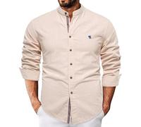 Camicia da uomo a maniche lunghe in cotone e lino, camicia da uomo a maniche lunghe, colletto arrotolabile, camicia in lino, vestibilità regolare, top da spiaggia con stampa casual, top da yoga con