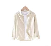 Camicia da uomo a maniche lunghe in cotone e lino casual con risvolto | Camicetta giapponese street style top per tutti i giorni festa festa quattro stagioni indossare per bianco blu scuro azzurro