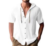 Camicia da uomo a maniche lunghe in flanella, 2 pezzi, abbigliamento casual da spiaggia, protezione solare, camicie polo con cerniera, bianco, S