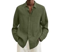 Camicia da uomo a maniche lunghe in lino-cotone per l'estate casual in spiaggia per feste di nozze, camicie oversize tinta unita traspirante con bottoni casual top casual camicia hawaiana leggera non