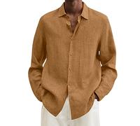 Camicia da uomo a maniche lunghe in lino-cotone per l'estate casual in spiaggia per feste di nozze, camicie oversize tinta unita traspirante con bottoni casual top casual camicia hawaiana leggera non