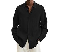Camicia da uomo a maniche lunghe in lino-cotone per l'estate casual in spiaggia per feste di nozze, camicie oversize tinta unita traspirante con bottoni casual top casual camicia hawaiana leggera non