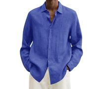 Camicia da uomo a maniche lunghe in lino-cotone per l'estate casual in spiaggia per feste di nozze, camicie oversize tinta unita traspirante con bottoni casual top casual camicia hawaiana leggera non