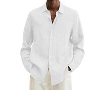 Camicia da uomo a maniche lunghe in lino-cotone per l'estate casual in spiaggia per feste di nozze, camicie oversize tinta unita traspirante con bottoni casual top casual camicia hawaiana leggera non