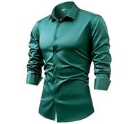 Camicia Da Uomo A Maniche Lunghe In Raso Di Seta con Gemelli, Camicie Eleganti, Casual, Lucide, con Bottoni, Di Lusso, per Feste, Balli Di Fine Anno, Matrimonio, Lavoro, Non Stirabile, Verde Scuro,
