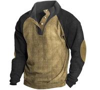 Camicia da uomo a maniche lunghe, in velluto a coste, pullover da uomo, con colletto rialzato, maglia casual a costine con toppe sui gomiti, per lavoro, pub, fine settimana, Nero , XXXXL