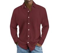 Camicia da uomo a maniche lunghe, leggera, estiva, per il tempo libero, a maniche lunghe, con bottoni, a righe, senza cappuccio, da uomo, Vino, XL