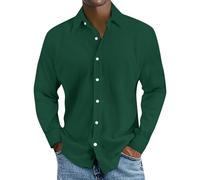 Camicia da uomo a maniche lunghe, leggera, estiva, per il tempo libero, a maniche lunghe, con bottoni, a righe, senza cappuccio, da uomo, verde, 4XL