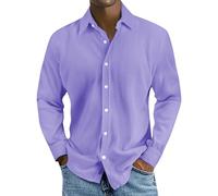 Camicia da uomo a maniche lunghe, leggera, estiva, per il tempo libero, con bottoni, a maniche lunghe, con bottoni, a righe, senza cappuccio, da uomo, Lilla, 4XL