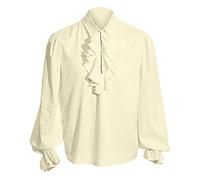 Camicia da uomo a maniche lunghe medievali, formale, vintage, etnica con maniche a sbuffo, larga, alla moda, per il tempo libero, con lacci, per cosplay, costume universale, O beige., L