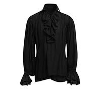 Camicia da uomo a maniche lunghe medievali, formale, vintage, etnica con maniche a sbuffo, larga, alla moda, per il tempo libero, con lacci, per cosplay, costume universale, P nero., L