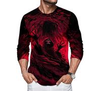 Camicia da uomo a maniche lunghe per Halloween, girocollo, maglietta casual horror autunnale, pullover per le vacanze, per l'uso quotidiano, Teschio Magico Rosso, M