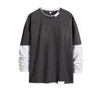 Camicia da uomo a maniche lunghe per sport e tempo libero, a maniche corte, vestibilità regolare, T-shirt a due pezzi con maniche lunghe, tinta unita, basic, con scollo tondo, minimalista, leggera