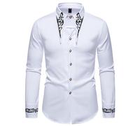Camicia da uomo a maniche lunghe ricamata, slim fit, formale con colletto e polsino dal design unico, elegante camicia con bottoni per affari e feste, camicia da sera da uomo di lusso, bianco, L