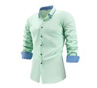 Camicia da uomo a maniche lunghe senza pieghe con colletto scozzese a | Dispone di elegante colletto interno e polsini a quadri, doppio colletto con bottoni e tessuto resistente alle pieghe per un