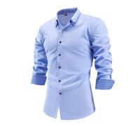 Camicia da uomo a maniche lunghe senza pieghe con colletto scozzese a | Dispone di elegante colletto interno e polsini a quadri, doppio colletto con bottoni e tessuto resistente alle pieghe per un