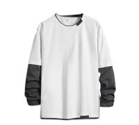 Camicia da uomo a maniche lunghe sport, camicia da uomo a maniche corte regular fit, falso t-shirt a due pezzi a maniche lunghe tinta unita basica t-shirt con scollo tondo minimalista leggera comoda